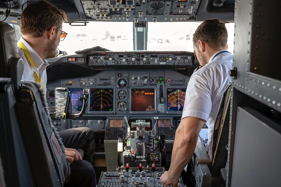 two pilots sitting inside plane 2064123
